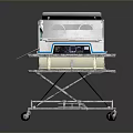 Mobile Industrial Computer Cart with White Enclosure and Blue Control Panel 3d model