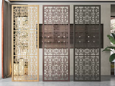 Golden Brown Room Dividers With Intricate Traditional Patterns For Modern Interior Design 3d model