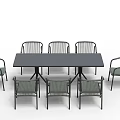 Outdoor Rectangular Table And Chair Set With Wicker Seats And Black Metal Frames 3d model