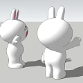Cute White Cartoon Rabbit Figurines Decorative Ornament Set With Pink Ears For Home Decor