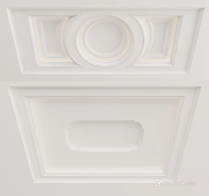 Elegant White Ceiling Design With Decorative Moldings And Geometric Patterns 3d model