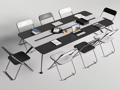 Modern Conference Table In Office Setting With Chairs Laptop And Documents 3d model