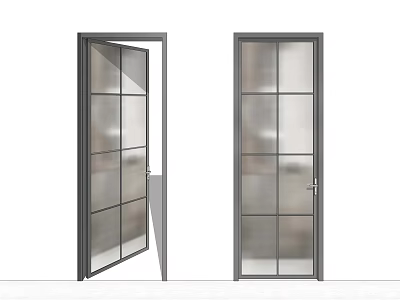 Modern Interior Hinged Door With Glass Panels And Black Frame Design 3d model