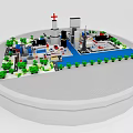 Model Sand Table Design With Cross Topped Building Green Plants And Circular Base