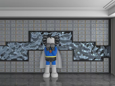 Modern Background Wall With Storage Lockers And Decorative Sculpture With Shattered Glass Art 3d model