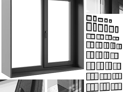 Different Modern Casement Window Styles With Black Frame Design Options For Home Interior 3d model