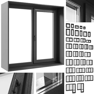Different Modern Casement Window Styles With Black Frame Design Options For Home Interior 3d model