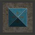 Blue Pyramid Tower With Golden Decorations And Wooden Carved Base Structure