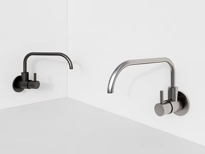 Modern Sleek Wall Mounted Faucets With Curved Spout In Metallic Finish For Contemporary Interior 3d model