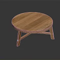 Round Wooden Coffee Table With Natural Wood Top And Cross Legs Design