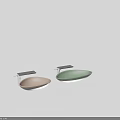 Two Oval Shaped Pastel Pink And Mint Green Washbasins With Metal Stands And Countertops