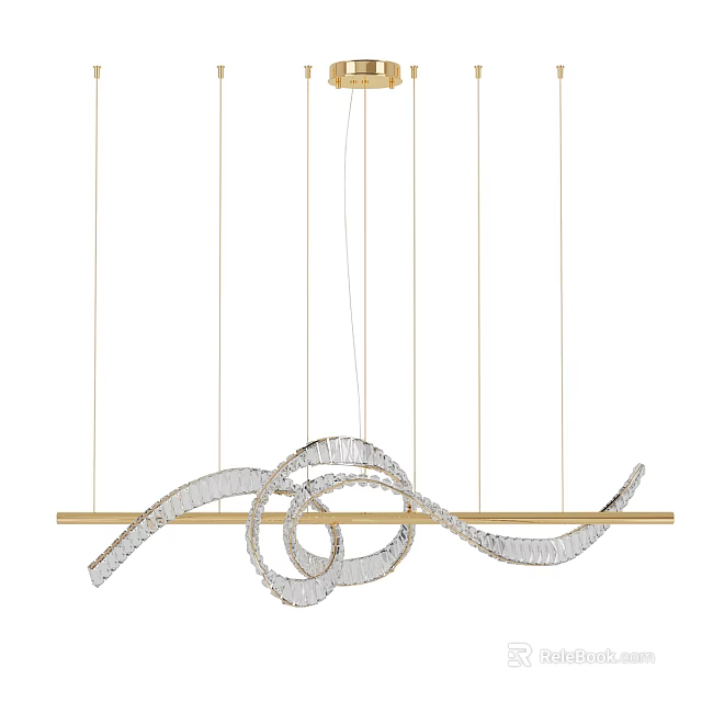 Elegant Modern Spiral Chandelier With Silver Crystal Curves And Gold Metal Rod 3d model 