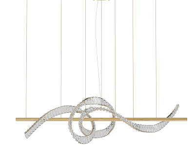 Elegant Modern Spiral Chandelier With Silver Crystal Curves And Gold Metal Rod 3d model