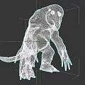 Crouching Grey Monster 3D Model with Green Eyes Long Claws and Rough Skin Texture