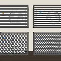 Four Gray Framed Air Conditioner Fans With Different Grille Designs Mounted On Wall