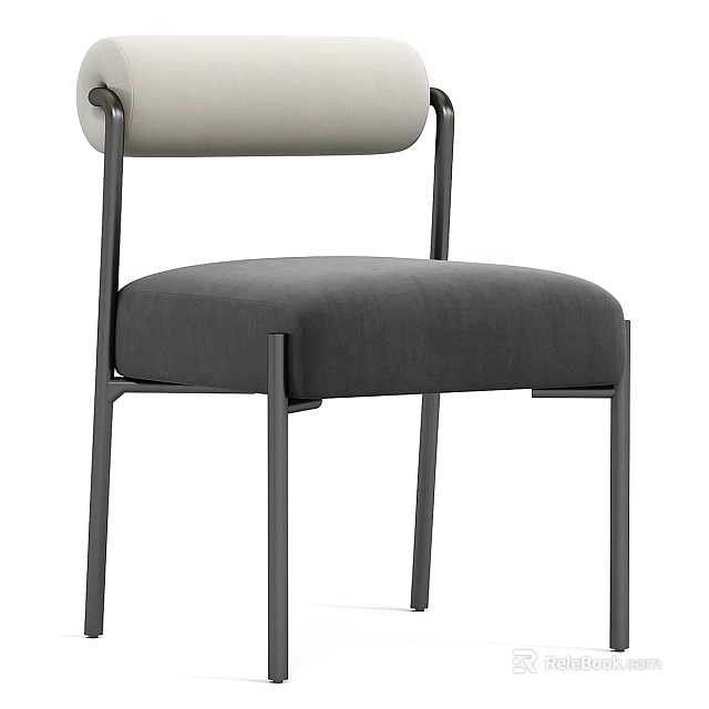 Modern Single Chair With Light Backrest Dark Gray Cushion And Metal Frame 3d model