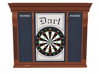 Wooden Framed Dartboard With Score Sections And Classic Dart Target Design 3d model