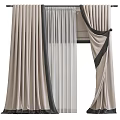 Elegant Beige Layered Curtains With Sheer Fabric And Black Trim Design
