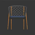 Casual Leisure Chair With Woven Backrest And Armrest Wooden Legs Blue Cushion