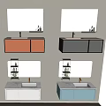 Modern Bathroom Vanity With Backlit Mirror And Colored Storage Cabinets 3d model
