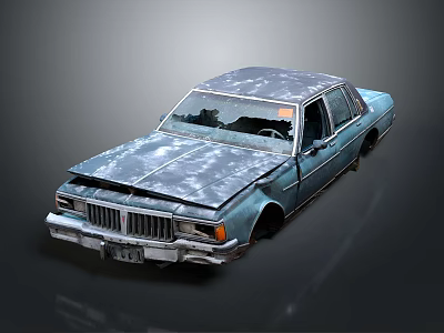 Vintage Sedan With Rusted Exterior Damaged Body And Dull Paint Finish 3d model