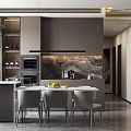 Modern Living And Dining Room Interior With Sofa Dining Table Pendant Lights And Marble Wall