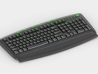 Black Computer Keyboard With Green Backlit Keys And Ergonomic Design 3d model