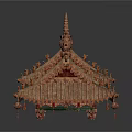 Traditional Chinese Architectural Roof Structures With Tiled Surfaces And Dragon Carvings