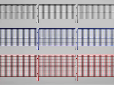 Sturdy Temporary Metal Fence with Wire Mesh Design in Red Blue and Gray 3d model
