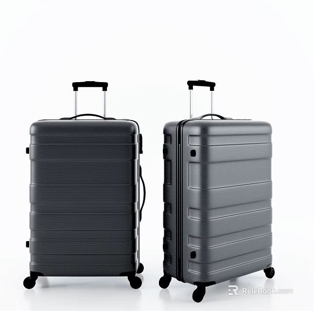 Two Hard Shell Suitcases With Telescopic Handles And Rolling Wheels In Black And Gray 3d model 