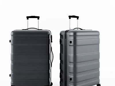 Two Hard Shell Suitcases With Telescopic Handles And Rolling Wheels In Black And Gray 3d model