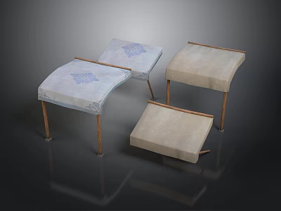 Padded Stools Furniture With Blue Floral Patterns Beige Seats And Metal Frames 3d model
