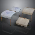 Padded Stools Furniture With Blue Floral Patterns Beige Seats And Metal Frames