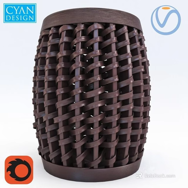Dark Brown Woven Stool with Intricate Pattern and Modern Design Structure 3d model