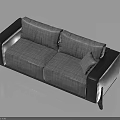 Modern Fabric Sofa With Dark Leather Armrests And Gray Cushion Seating