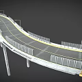 Modern Concrete Highway Bridge With Curved Deck Support Piers And Guardrails
