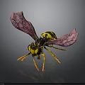 3D Fantasy Wasp Creature Character With Purple Veined Wings And Yellow Black Body