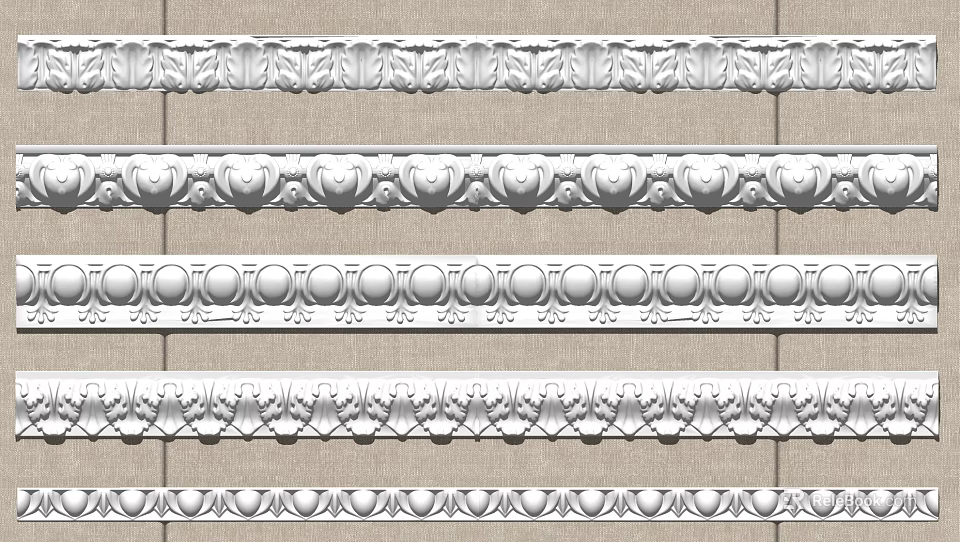 Elegant Plaster Moldings With Various Decorative Designs For Interior Wall Decoration 3d model 