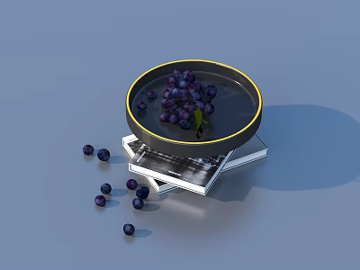Fresh Purple Grapes on Round Plate with Scattered Berries and Metal Display Platform 3d model