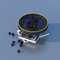 Fresh Purple Grapes on Round Plate with Scattered Berries and Metal Display Platform