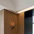 Modern Interior Design With Stylish Wall Lamp On Wooden Wall And Ceiling Light
