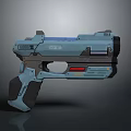 Futuristic Sci Fi Blaster Weapon with Blue Metallic Finish and Red 3d model
