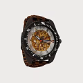 Stylish Watch With Black Case Brown Black Checkered Strap And Mechanical Dial