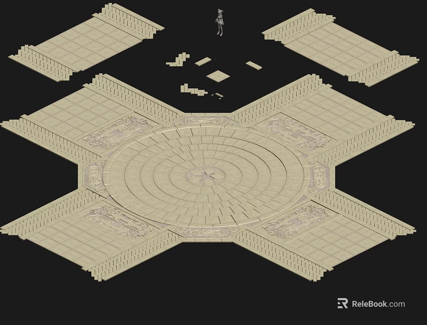 Ancient Circular Architectural Structure Top View Featuring Symmetric Stone Layout And Radial Sections 3d model 