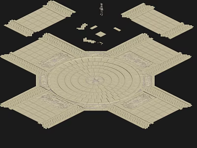 Ancient Circular Architectural Structure Top View Featuring Symmetric Stone Layout And Radial Sections 3d model