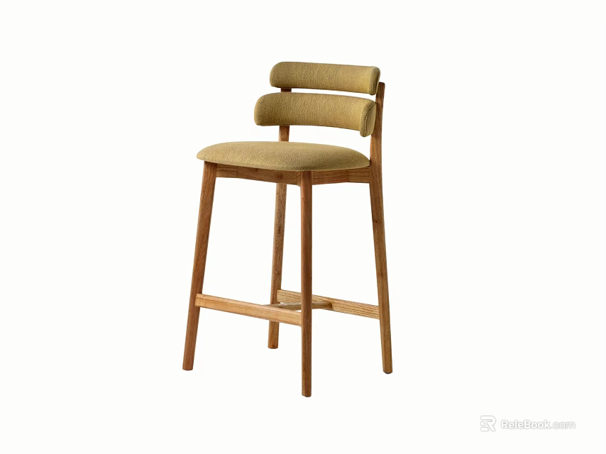 Modern Bar Stool With Wooden Frame Light Colored Padded Seat And Backrest 3d model 