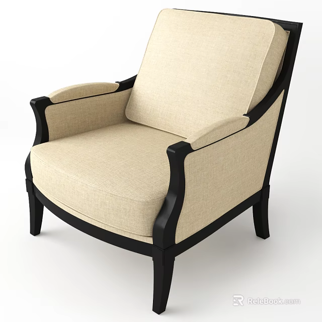 Modern Single Sofa With Beige Fabric Black Frame And Curved Comfortable Armrest 3d model