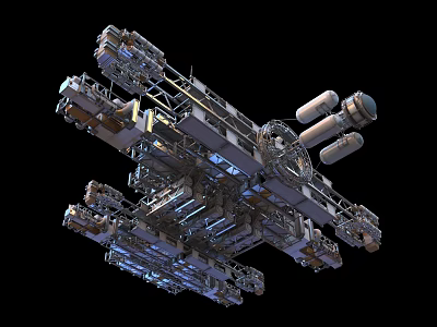 Complex Metallic Industrial Structure With Framework Modules Pipes And Mechanical Parts 3d model