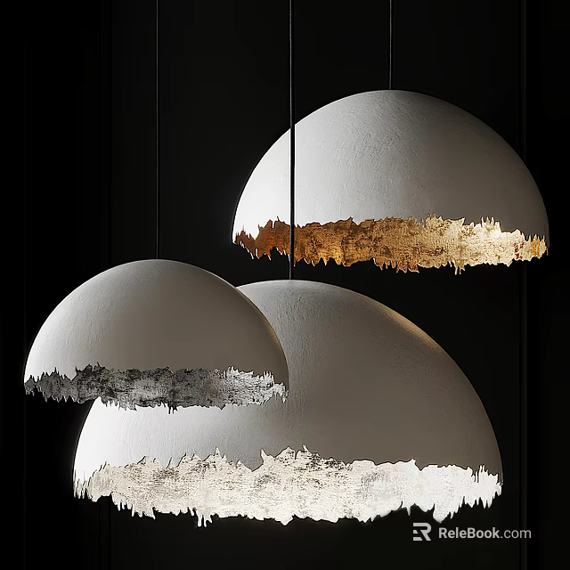 Three Stylish Modern Dome Shaped Pendant Lights With Sculpted Edges And Glowing Warm Light 3d model 