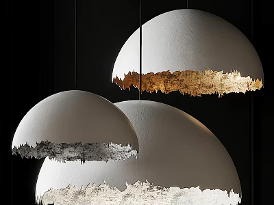 Three Stylish Modern Dome Shaped Pendant Lights With Sculpted Edges And Glowing Warm Light 3d model